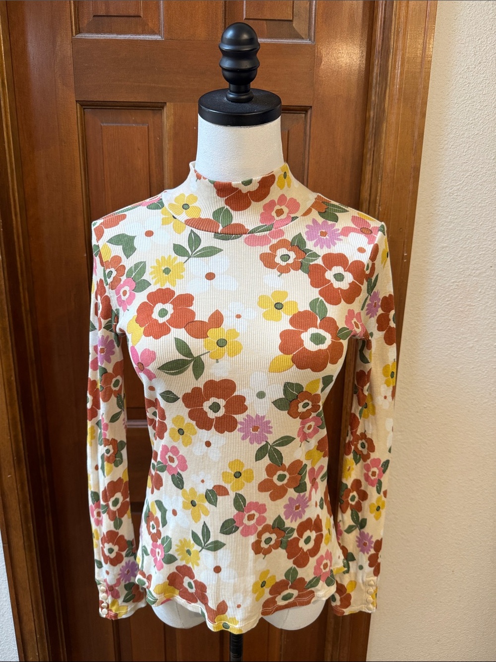 Sezane Floral Mock-Neck Long Sleeve Top Size L - Picture 8 of 11